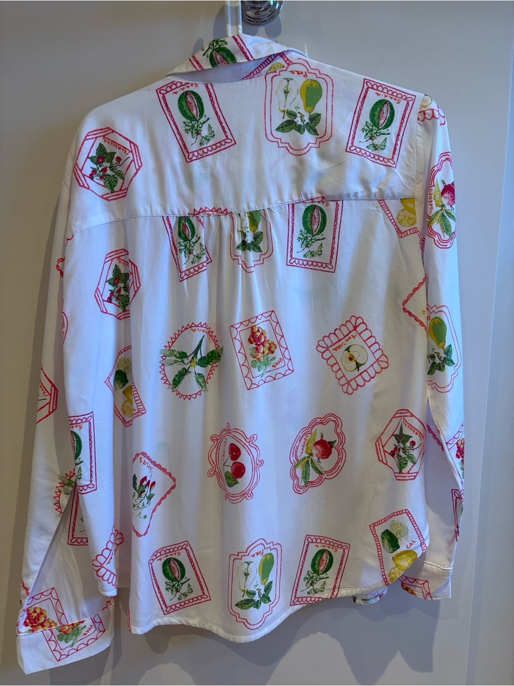 Jane and Delancey White Button Down Shirt with Red and Green Print small size - Picture 7 of 11